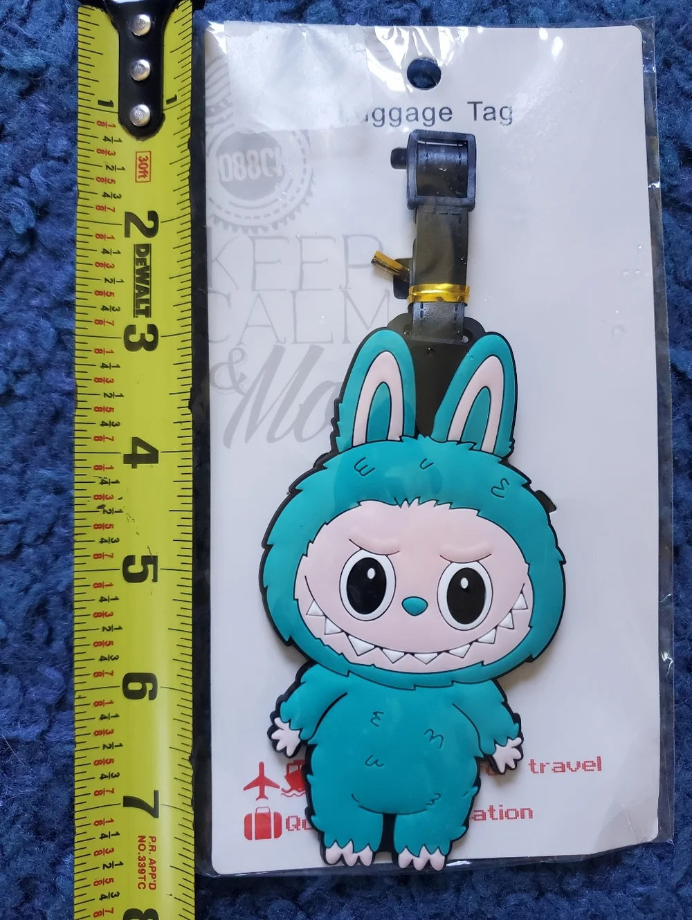 NWT Cute Teal Monster Bunny Luggage Tag Travel Accessory ID Holder
